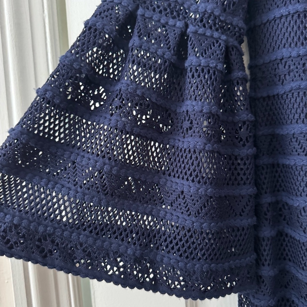 Chaps Midnight Blue Long Sheer Bell Sleeve Dress Size 12 Classic, Contemporary - Picture 6 of 13